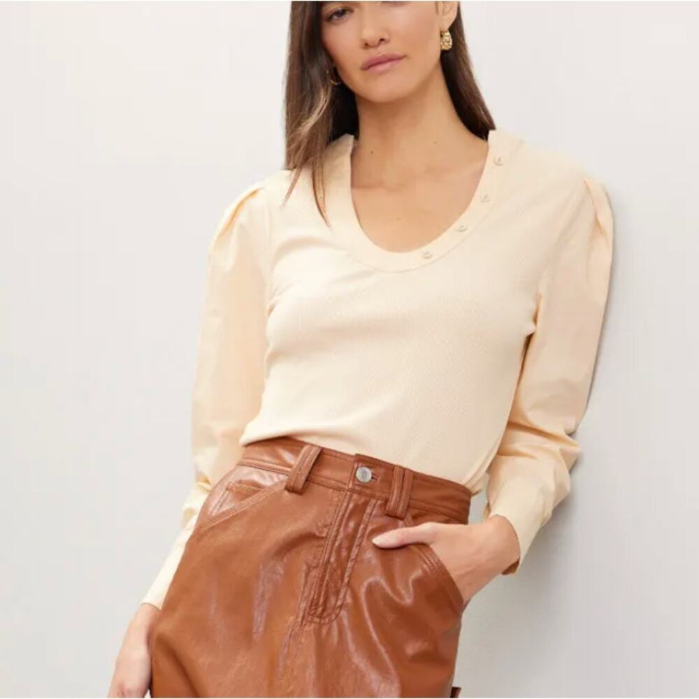 Area Stars Cream Cottage Top MEDIUM Ribbed CottonWestern Designer Weekend $125